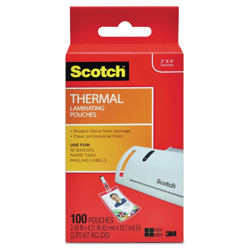 Scotch Laminating Pouches 2.4x4.2 Inch Clear 5 Mil Pack of 100