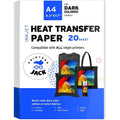 Heat Transfer Paper for Dark Fabrics - Inkjet Compatible, 8.3x11.7 Inches, 20 Sheets