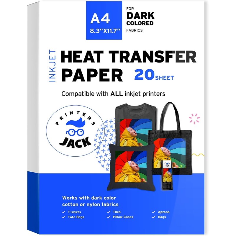Heat Transfer Paper for Dark Fabrics - Inkjet Compatible, 8.3x11.7 Inches, 20 Sheets