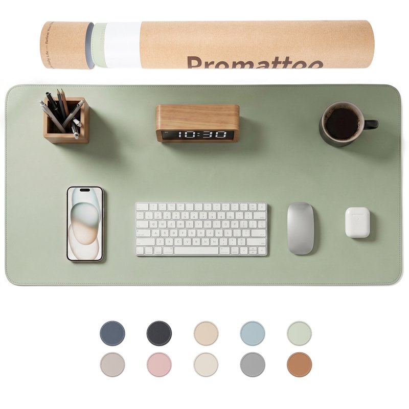 Large Waterproof PU Leather Mouse and Desk Pad Protector, Non-Slip Office & Gaming Surface, Matcha Green, 31.5 x 15.7 inches
