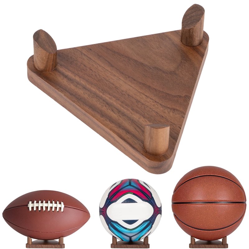 Walnut Display Stand for Sports Balls – Basketball, Football, Soccer, Volleyball Organizer