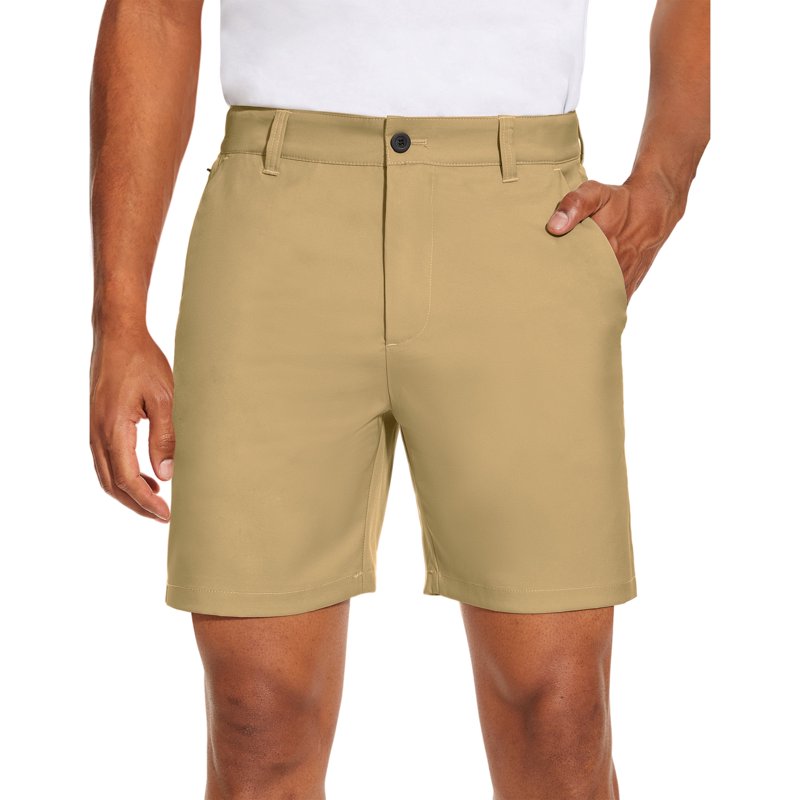 Puli Men’s Golf Dress Shorts 7" Flat Front Solid Dark Khaki - 36