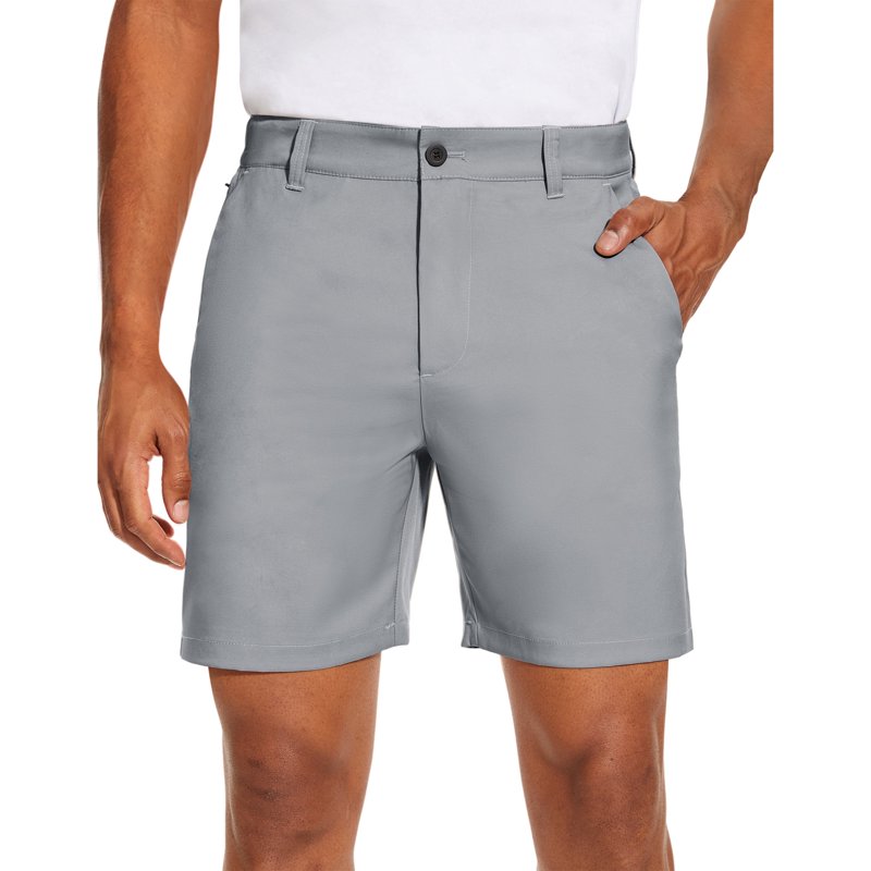 PULI Men’s Golf Dress Shorts Flat Front 7" Light Grey 34, Lightweight Quick-Dry Chino