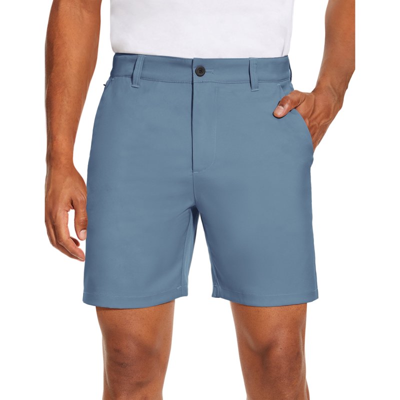 Puli Men’s Golf Dress Shorts 7" Flat Front Lightweight Quick-Dry Hybrid Chino – Solid Blue Grey, 36