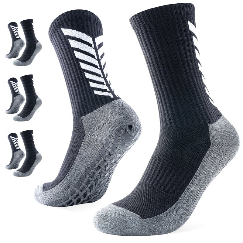 Men's Soccer Grip Socks with Silicone Non-Slip Cushioned Sole - Moisture Wicking, Athletic Fit