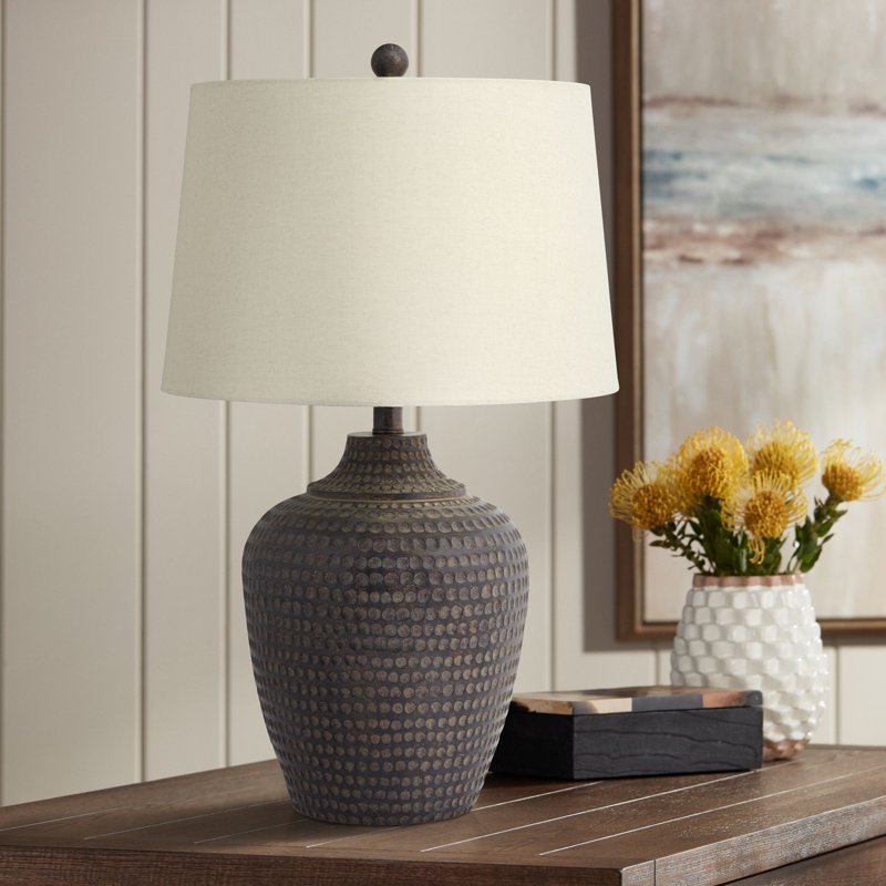 Farmhouse Rustic Table Lamp with Earthen Brown Wood Finish | 25.5"