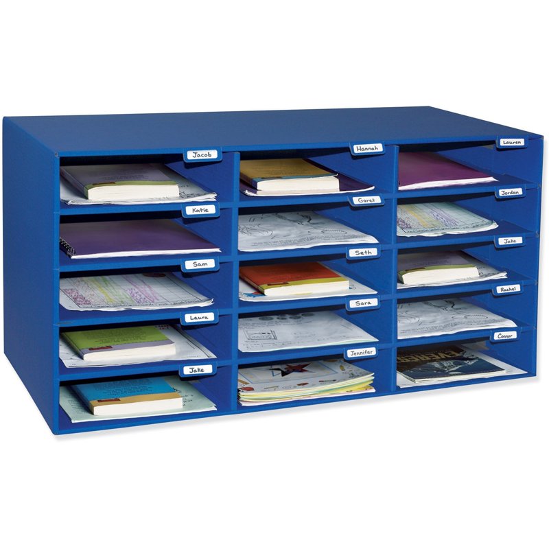 Classroom Mailbox Organizer with 15 Slots - Blue, 12.88 x 31.5 inches