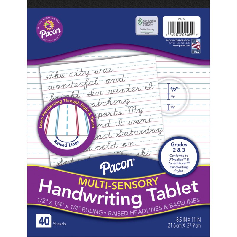 Multi-Sensory Handwriting Tablet with Raised Ruled Lines, 40 Sheets
