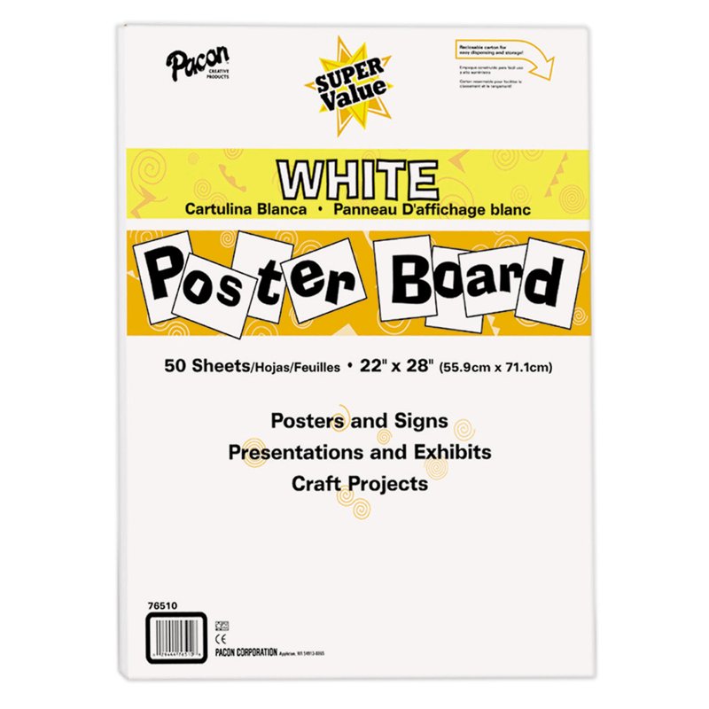 Poster Board 22x28 Inch White - Pack of 50 Sheets for Classroom & Projects