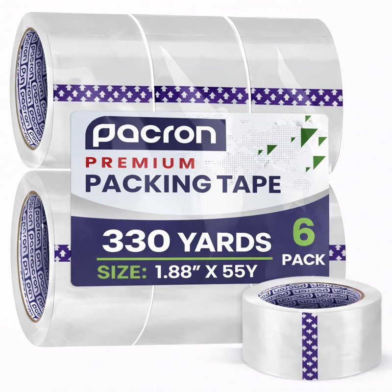Clear Packing Tape 6 Rolls, 1.88 x 55 Yards for Moving & Shipping