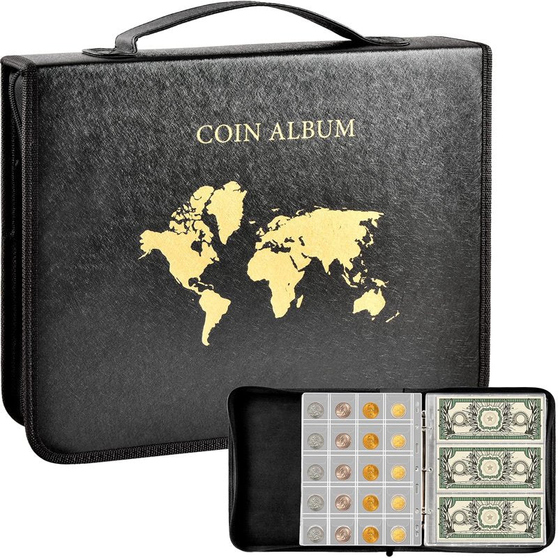 Coin Collection Album Holder with 200 Pockets & Paper Money Display Case