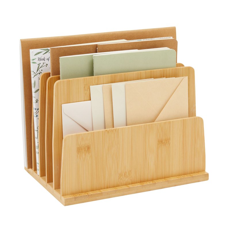 Bamboo Mail Holder with 5 Slots - Desktop File Organizer for Office & Home