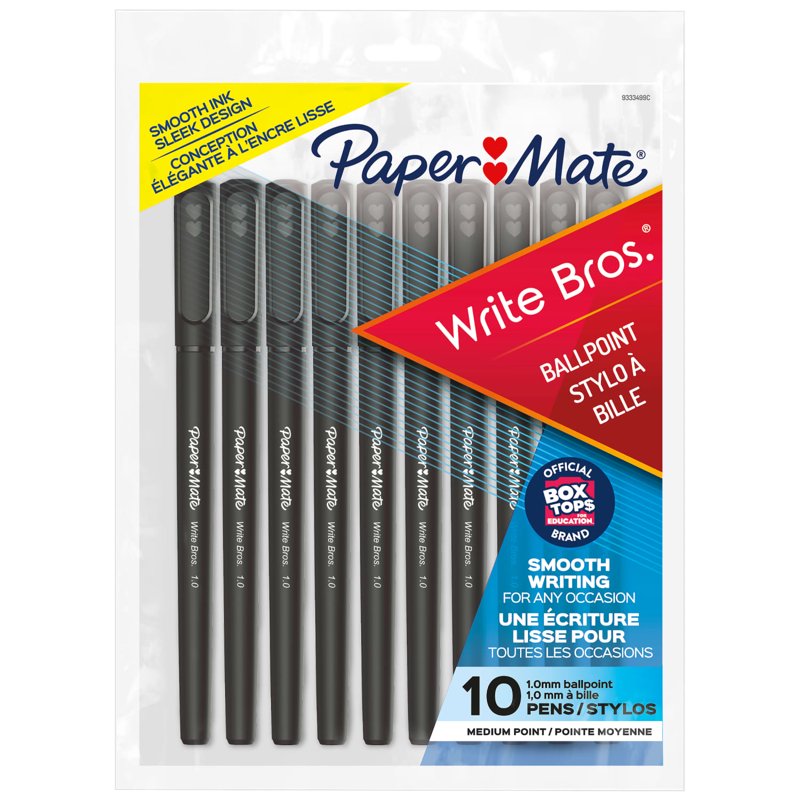 Ballpoint Pens - Black Ink, Medium Point 1.0mm, Pack of 10 - Write Bros