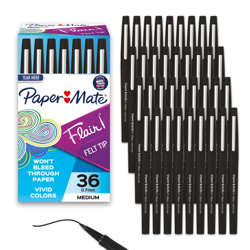 Felt Tip Pens - Medium Point Black Ink, 36 Pack for Writing & Drawing