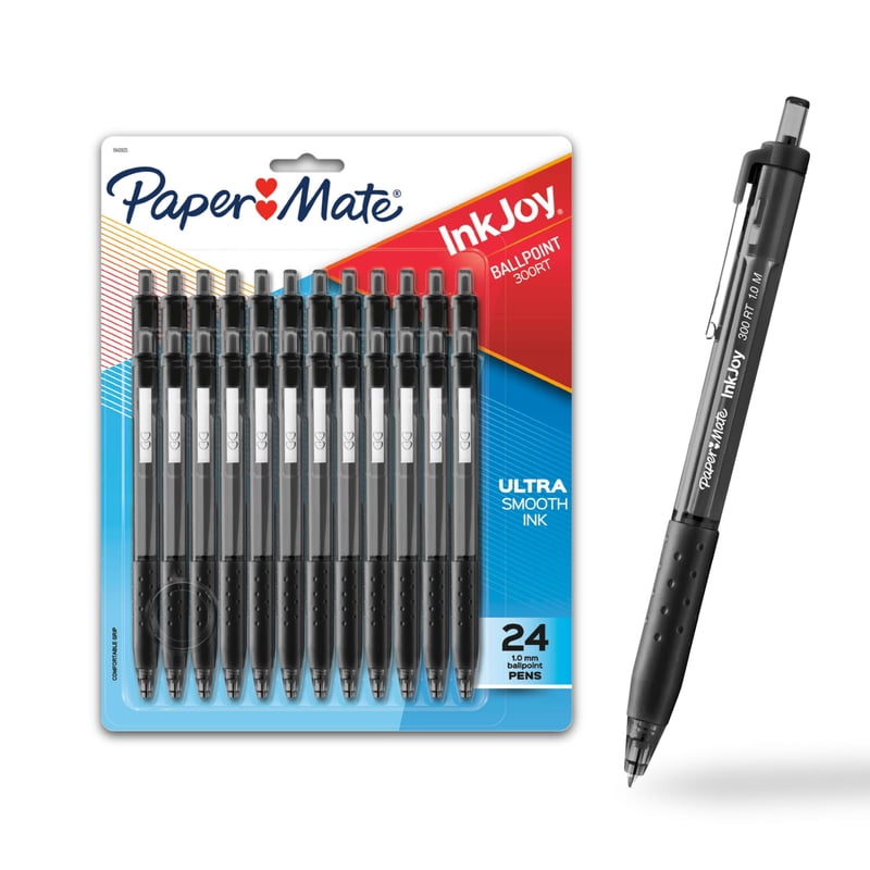Ballpoint Pens 24 Pack - Medium 1.0mm Black Ink Retractable Writing Supplies