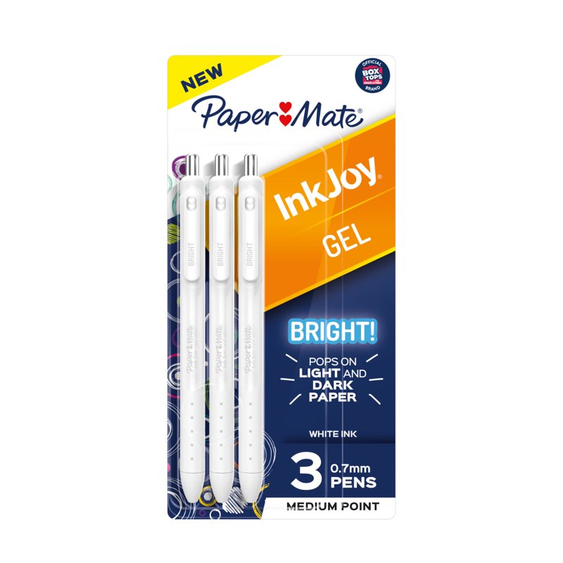 Gel Pens with Bright White Ink - Retractable Medium Point 0.7mm - 3 Count