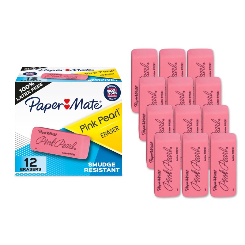 Large Pink Pearl Erasers - Pack of 12, Smudge-Resistant Office Supplies