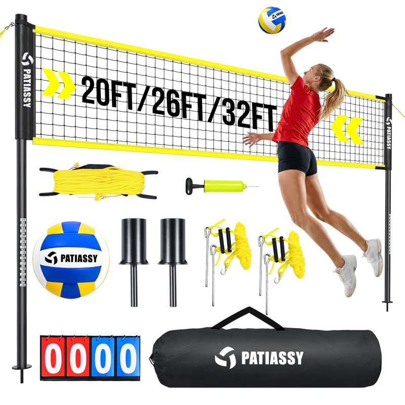 Portable Volleyball Net Set with Adjustable Height, Steel Poles & Carry Bag