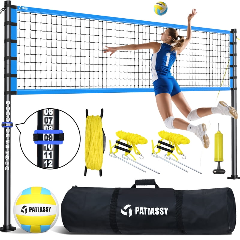 Outdoor Portable Volleyball Net Set System - Adjustable Height, Steel Poles, PU Volleyball, Carrying Bag