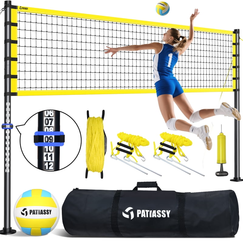 Outdoor Portable Volleyball Net Set System - Adjustable Height, Steel Poles, PU Volleyball, Carrying Bag