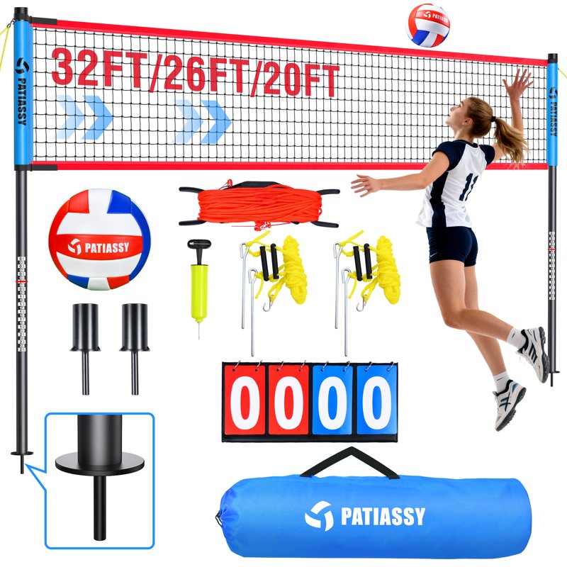 Portable Volleyball Net Set with Adjustable Height, Steel Poles & Carry Bag