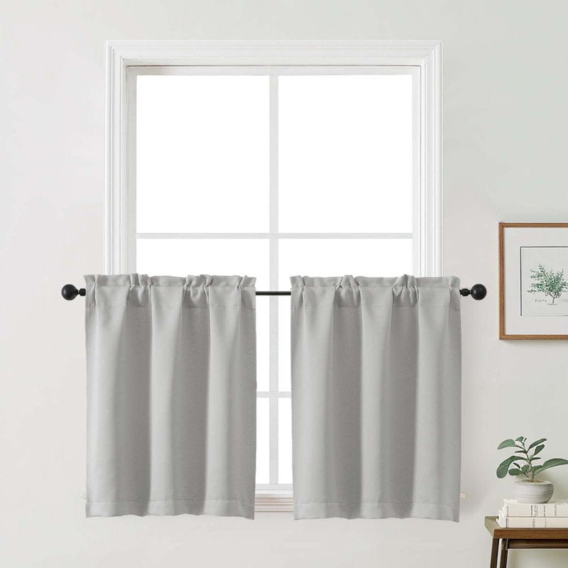 Silver Grey Kitchen Curtains 30 Inch Length 2 Pcs Room Darkening Thermal Drapes