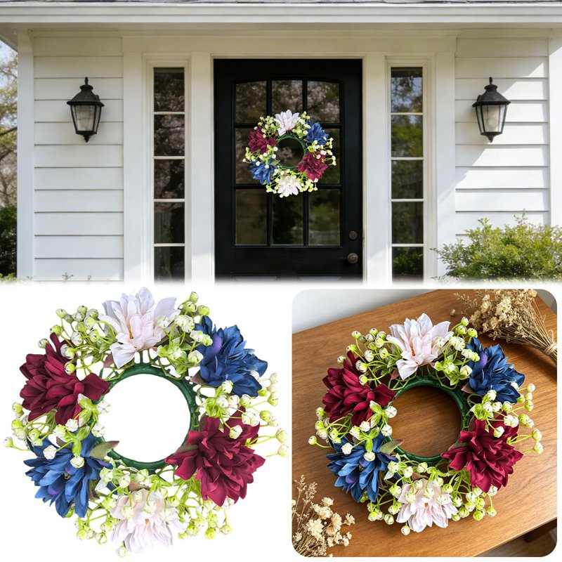 Patriotic Floral Candle Ring Wreath for Independence Day & Holiday Decor