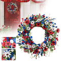 Patriotic Flower Wreath for Front Door - Red White Blue Independence Day Decor