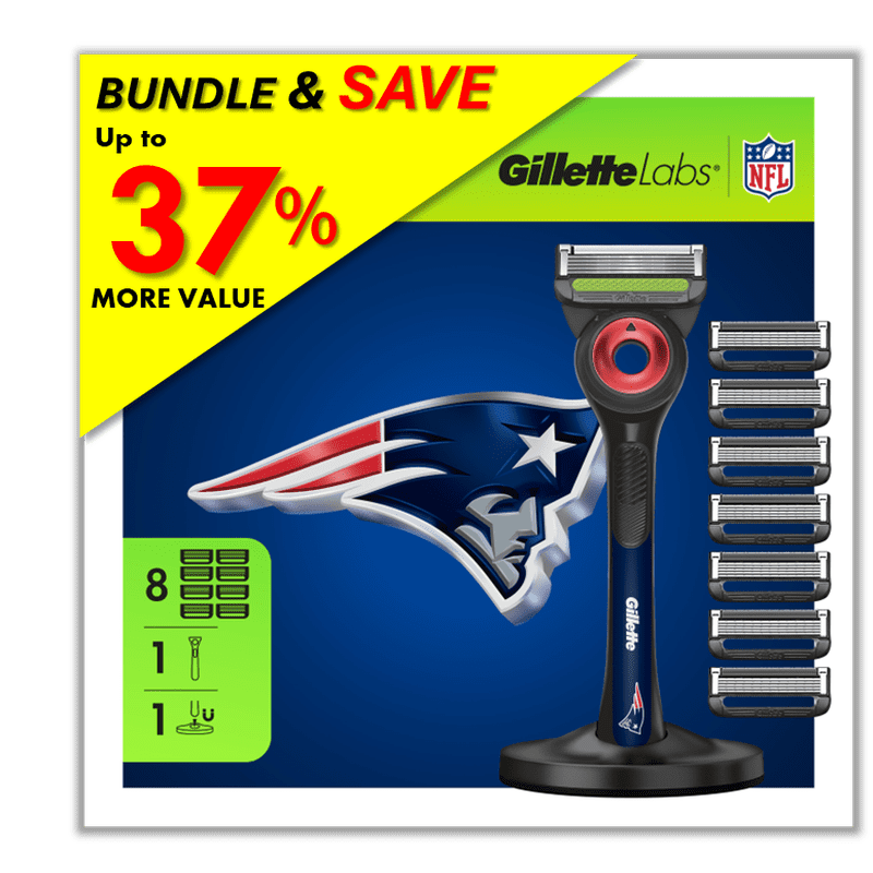 Gillette Razor Bundle with Magnetic Stand & Refill Blades - Patriots Gameday Set