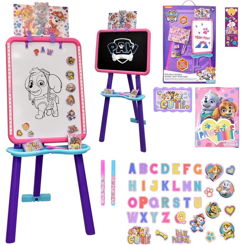 Kids Art Easel with Magnetic Whiteboard & Chalkboard - Pink/Purple
