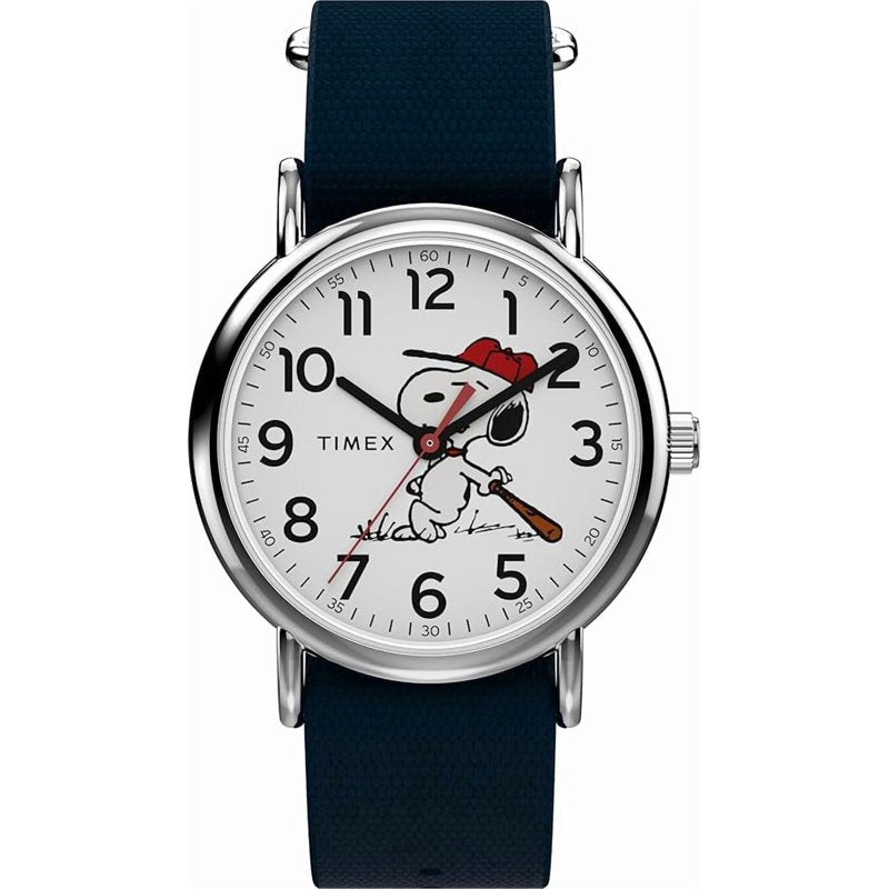 Timex Men's Peanuts Weekender Baseball Watch 38mm Blue Dial Silver Case