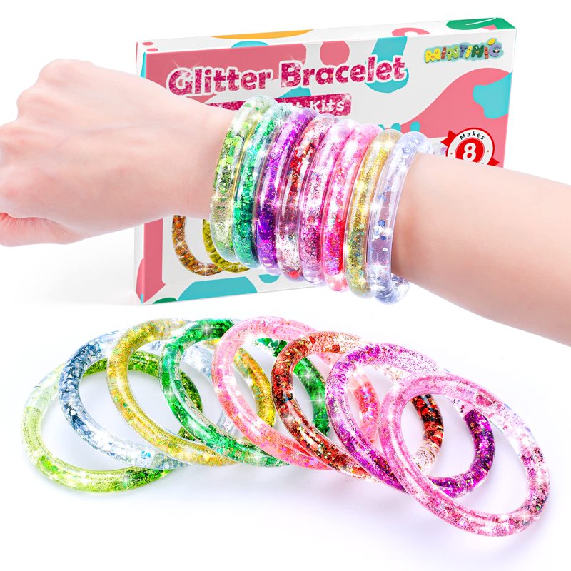 Girls Jewelry Making Kit with Glitter Bracelets - Craft Gift for Ages 5-12