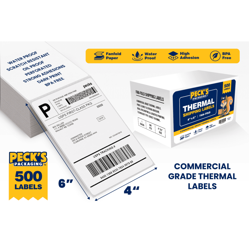 4x6 Thermal Shipping Labels - Waterproof, Jam-Free, 500 Fanfold Labels