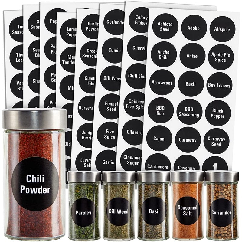 Waterproof Vinyl Spice Label Stickers - 144 Round Chalkboard Labels for Jars & Containers