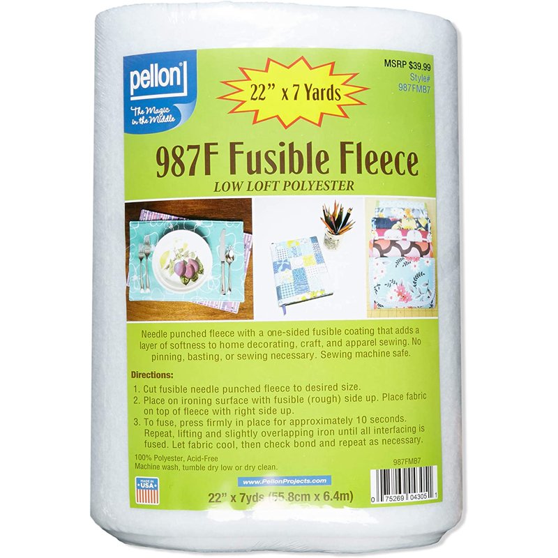 Fusible Fleece Fabric Bolt 22 Inch x 7 Yards for Sewing Crafts
