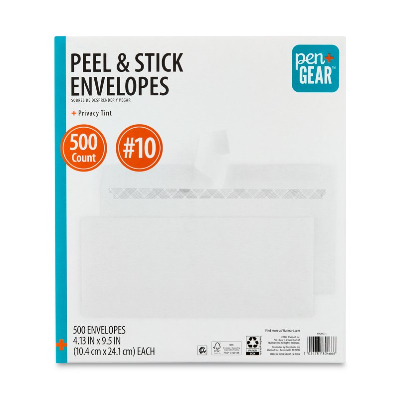 Privacy Tint Peel and Stick Envelopes - White, 4.13 x 9.5 inches, Pack of 500