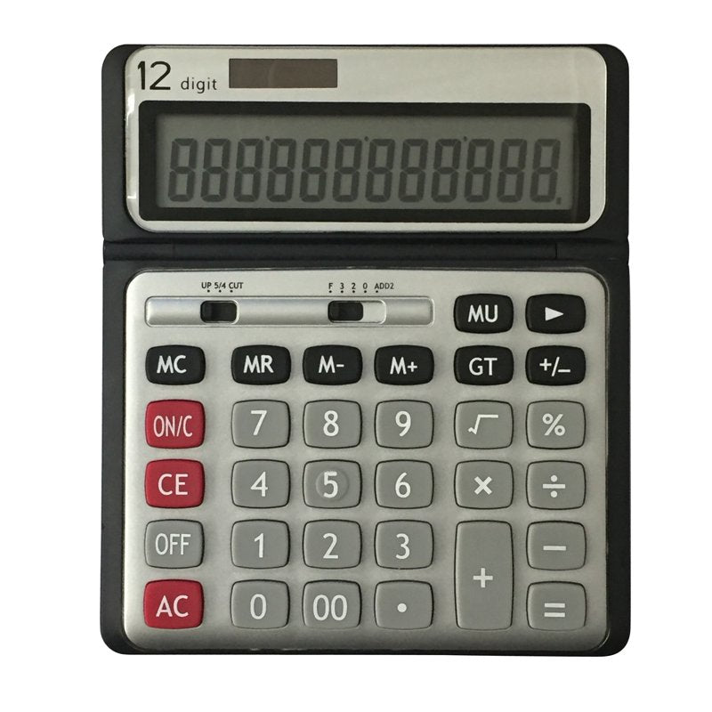 12-Digit Desktop Calculator with Large Display, Dual Power for Office & School