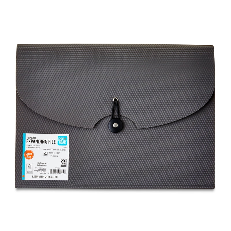 Letter-Size Expanding File Folder with 13 Pockets, Textured Gray