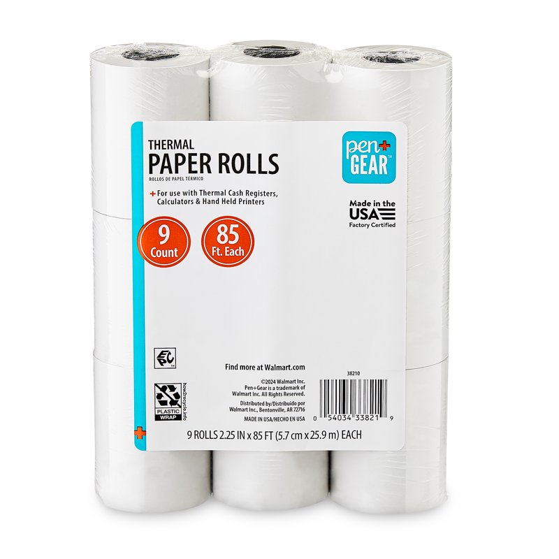 Thermal Paper Rolls 2.25 x 85 Feet - BPA Free, 9 Pack for POS & Cash Registers