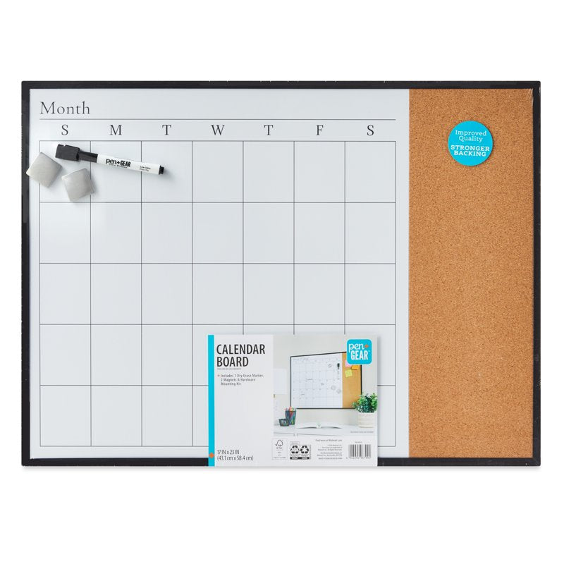 Whiteboard Calendar with Cork Memo Board 17 x 23 Inches Office Organizer