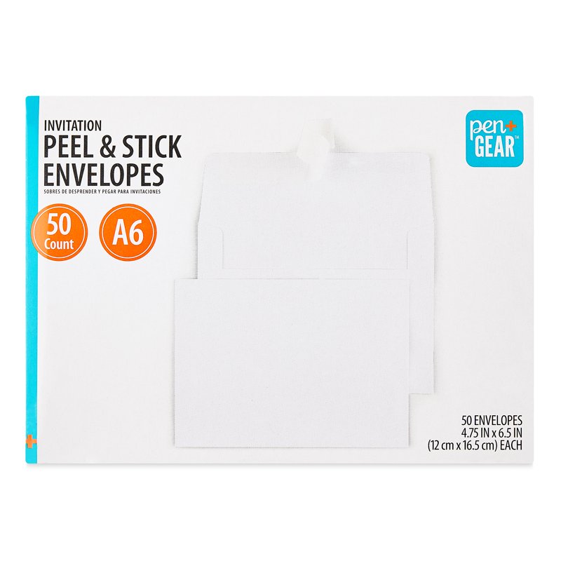 A6 Invitation Peel and Stick Envelopes - White, 4.75 x 6.5 Inches, Pack of 50