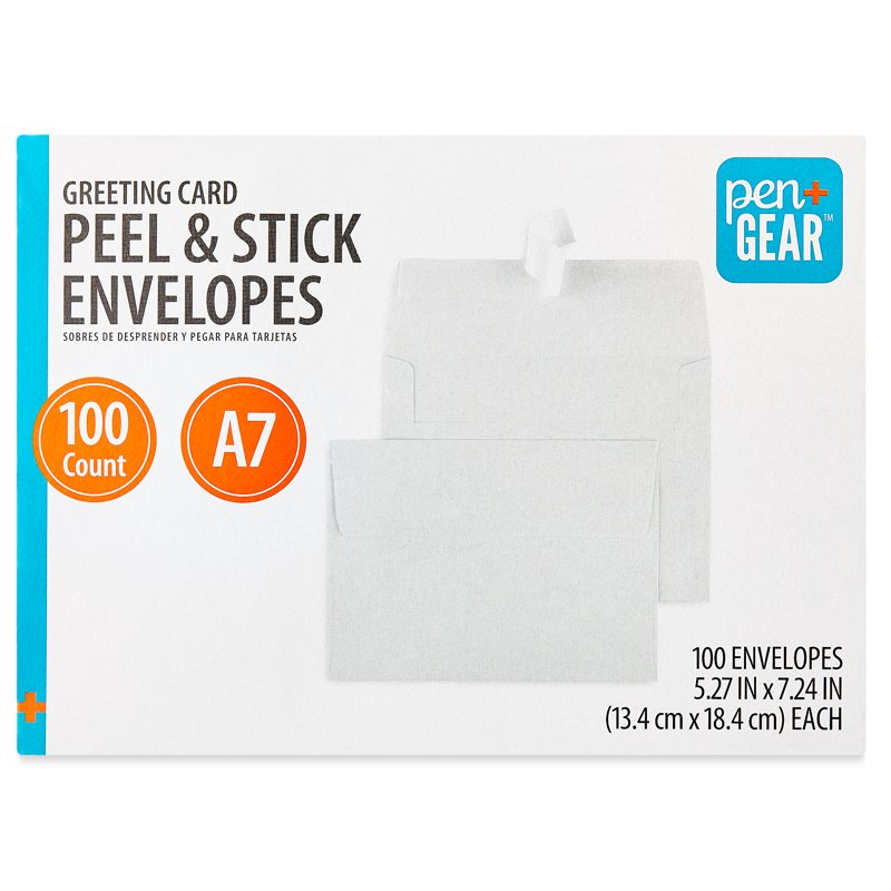 A7 Greeting Card Peel and Stick Envelopes, White, 5x7 Inches, 100 Pack