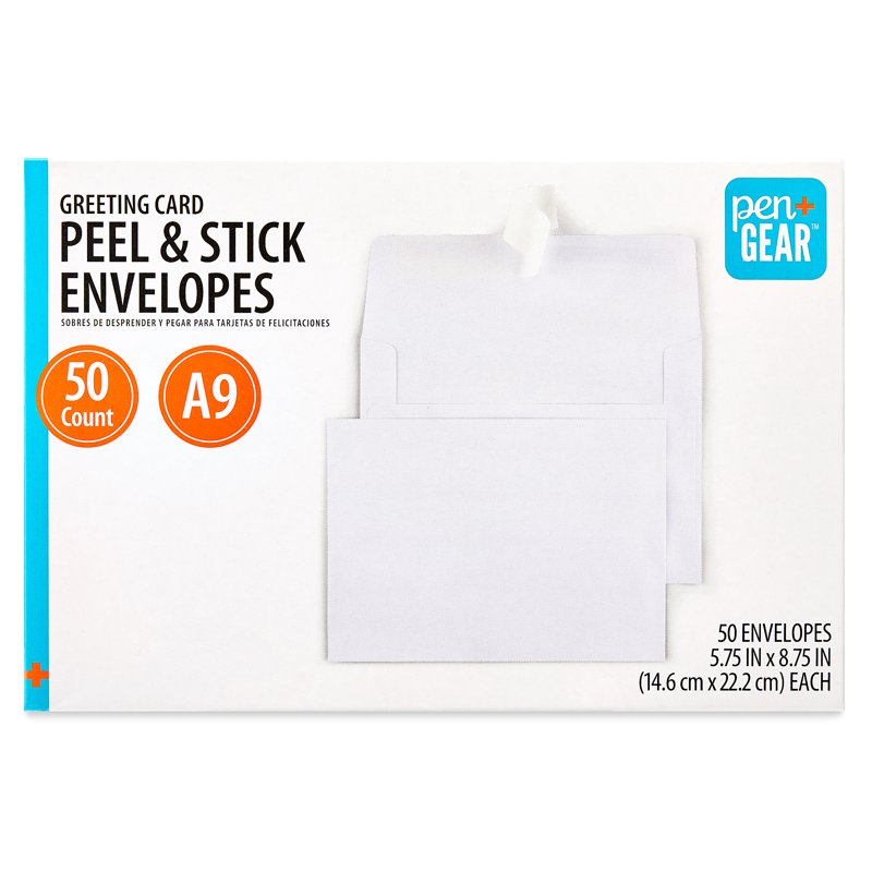 A9 Greeting Peel and Stick Envelopes - White, 5.75 x 8.75 inches, 50 Pack