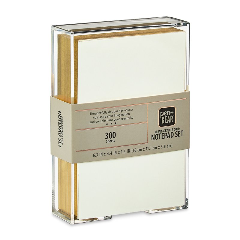 Acrylic Notepad Set with Gold Edges - 6.3 x 4.4 Inches, 300 Sheets