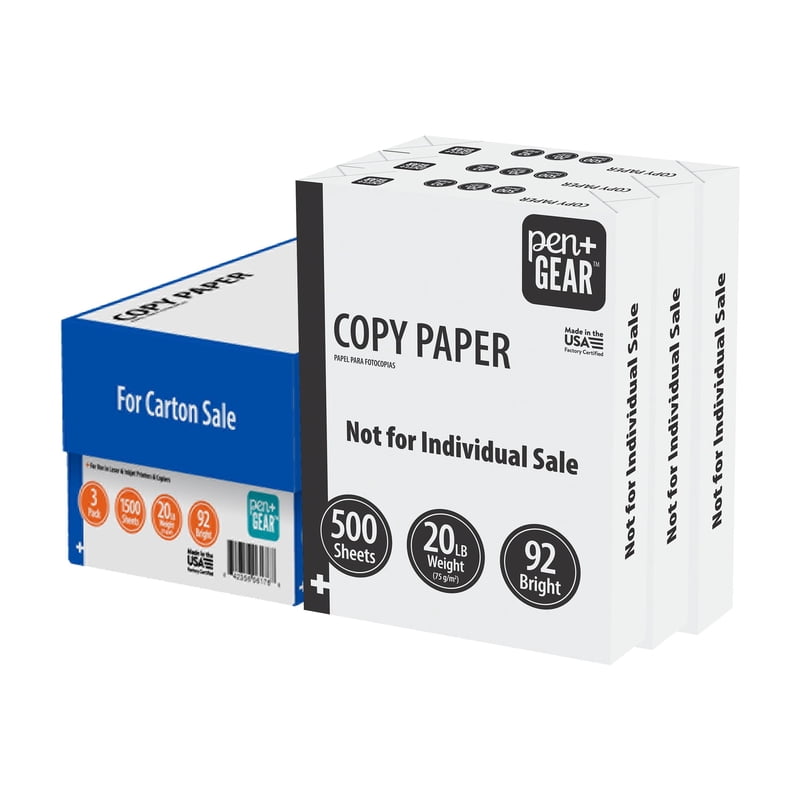 8.5 x 11 Copy Paper - 20 lb, 92 Bright White, 1500 Sheets, 3 Ream Case
