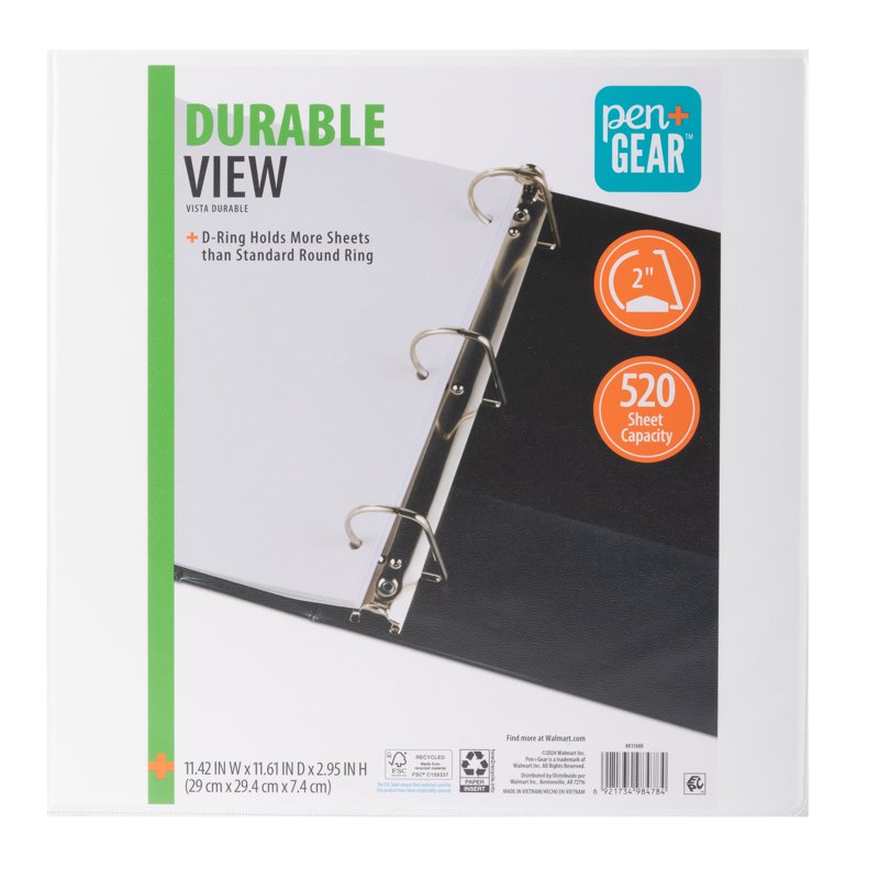 Durable View Binder with 2-Inch Rings for 520 Sheets - White