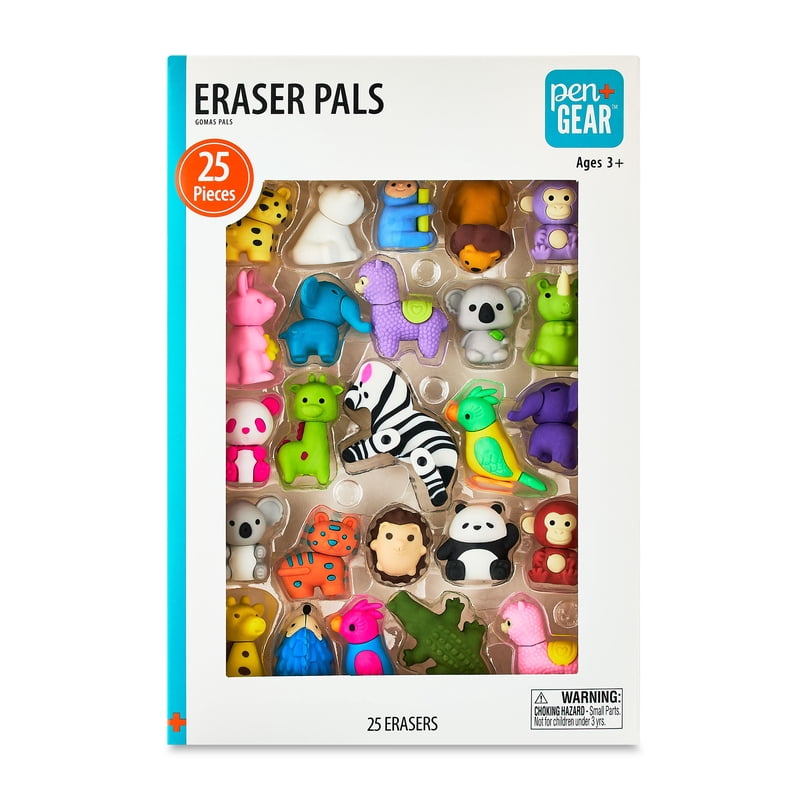 Animal Erasers Pack - 25 Colorful Pencil Topper Stationery Set for Kids