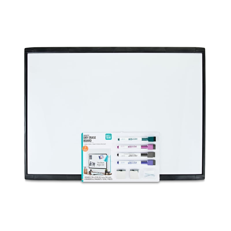 Magnetic Dry Erase Board 17x23 Inch - Black Frame, Includes Markers & Magnets