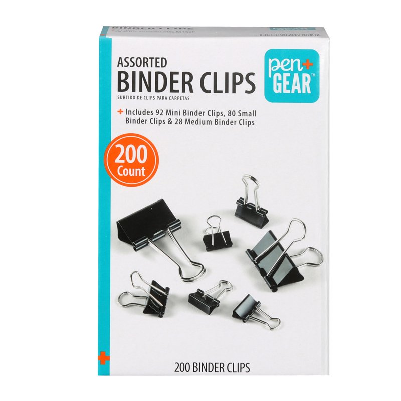 Metal Binder Clips Set - Assorted Sizes, 200 Black Office Clips