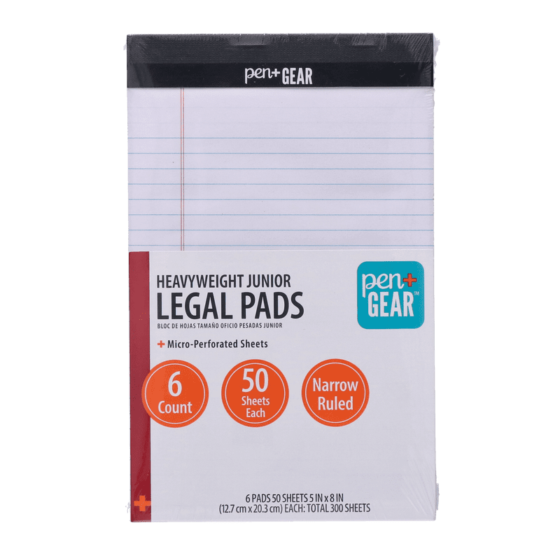 Heavyweight Narrow Ruled Legal Pads 6 Pack - 5x8 White Paper, 50 Sheets Each